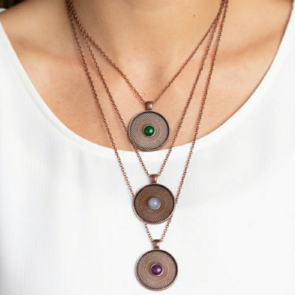 💢5/$10💢Elegant Triple Pendant Necklace with Green, Purple, and White Accents